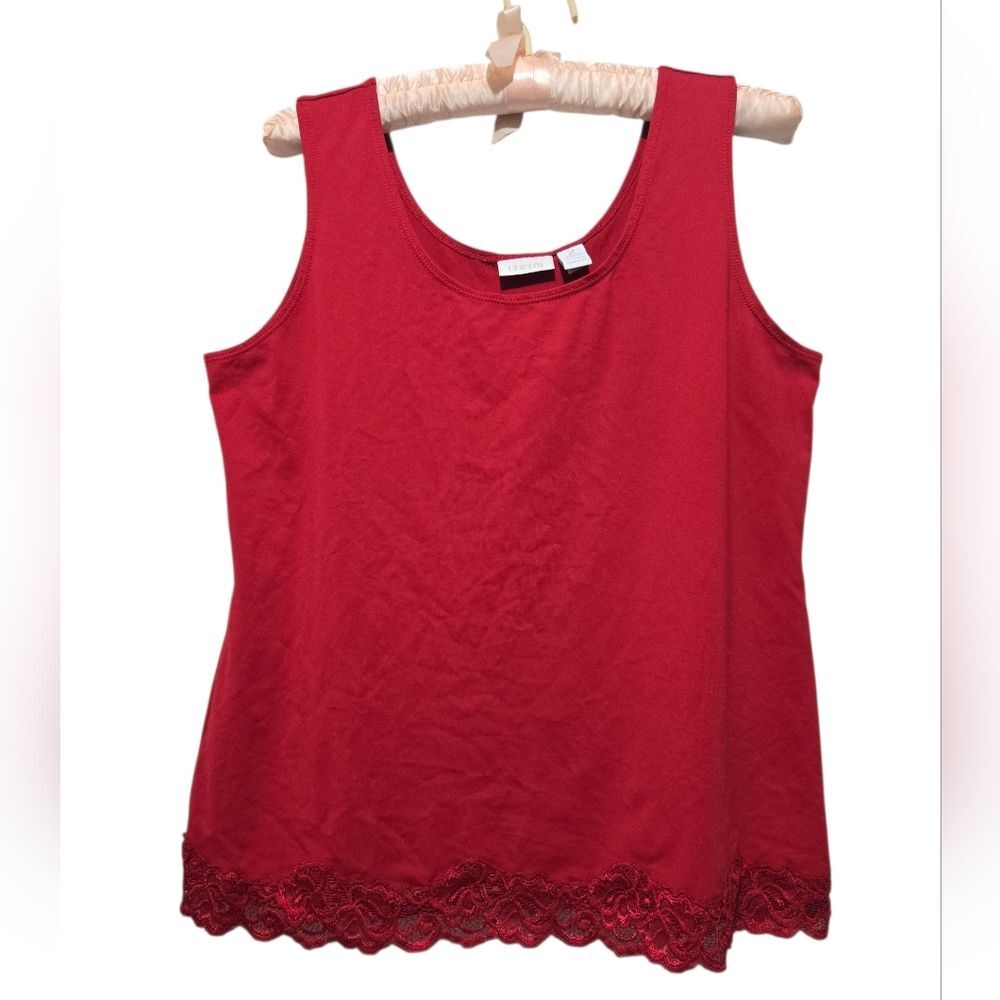 Chico's Vibrant Red Tank Top with Lace Detail Size Large/12